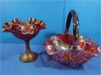 Vintage Smith Carnival Glass Basket, Fenton Amber