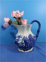 Antique Victoria Ware Ironstone Vase w/Flowers