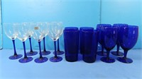 15 pc Stemware-Cobalt Blue & Clear Glass