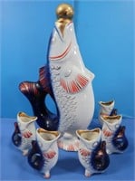 Soviet Decanter Fish Set w/Shot Glasses
