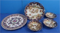 Antique Handpainted Oriental Dragon Bowls (1 big,