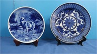 2 Blue & White Dishes & Plate Stands-Denmark,