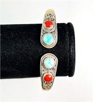 Sterling Turquoise/Coral Unique Bracelet 23 Grams