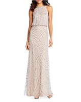 SIZE 4 ADRIANNA PAPELL WOMENS BEADED HALTER GOWN