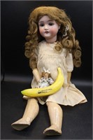 Vtg. Queen Louise German Jointed Porc./Comp. Doll+