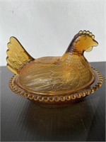 Vintage Amber Hen On a Nest