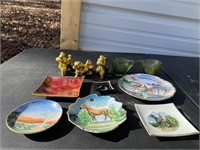 Vintage Souvenir Plates Poodle Dogs Green Bucket