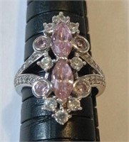 Sterling Silver and Pink CZ Ring Size 6
