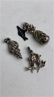 Sterling Charms, Hawaii Pineapple, Birds, Shell