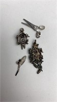 Charms Incl Sterling Coo Coo Clocks, Scissors,