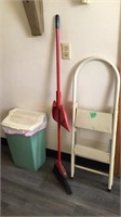 Broom, waste basket and step stool