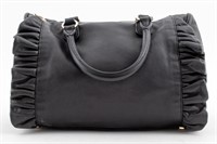 Red Valentino Black Leather Ruffle Purse