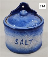 Blue Gray Butterfly Stoneware Salt Crock