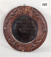 Carved Oak Beveled Glass Wall Mirror