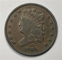 1834 Classic Head Half Cent 1/2c Fine F+