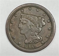 1851 Braided Hair Half Cent 1/2c Fine/Very Fine