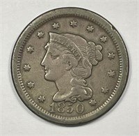 1850 Braided Hair Large Cent Fine F