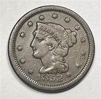 1853 Braided Hair Large Cent Fine F+
