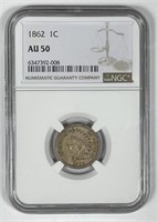 1862 Indian Head Cent NGC AU50