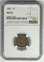 1863 Indian Head Cent CN NGC AU55