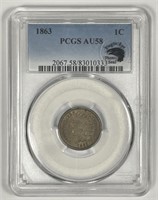 1863 Indian Head Cent Eagle Eye Seal PCGS AU58