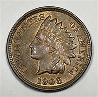1908 Indian Head Cent Choice About Uncirculated AU