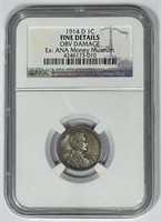 1914-D Lincoln Cent Ex: ANA Museum NGC Fine F det.