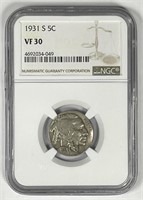 1931-S Buffalo Nickel Very Fine NGC VF30