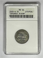 2005-D Jefferson Nickel Speared Bison ANACS MS64