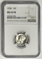 1938 Mercury Silver Dime Full Bands NGC MS65 FB
