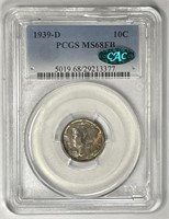 1939-D Mercury Silver Dime COLOR PCGS MS68 FB CAC