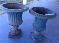 Lot #3004 - (2) 20” cast iron urn style garden