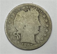 1897-S Barber Silver Quarter About Good AG