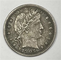 1905 Barber Silver Quarter About Uncirculated AU
