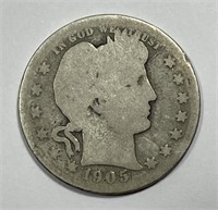 1905-S Barber Silver Quarter About Good AG