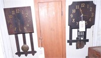 Lot #3019 - (2) Antique Mission Oak wall clocks