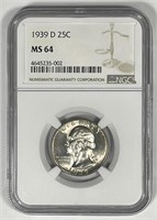 1939-D Washington Silver Quarter NGC MS64