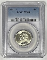1941-S Washington Silver Quarter PCGS MS64