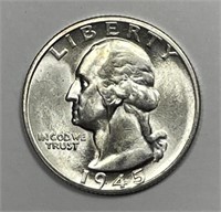 1945-S Washington Silver Quarter Uncirculated BU