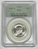 1945-S Washington Silver Quarter OGH PCGS MS64