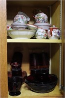 Ruby Red Glassware & Japan China Dishes