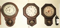 Lot #3123 - (3) antique Regulator wall clocks