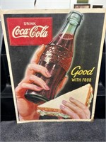 VIntage COKE Coca-Cola Good with Food Sign 14"x11"