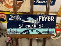 Flyer 5 Cent Cigar Embossed Sign 23 1/2" x 9 1/2"