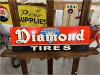 Diamond Tires Porcelain Sign 18" x 6"