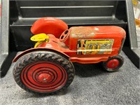 Vintage LARGE Metal Tractor Toy Red & Yellow