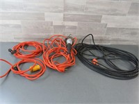 THREE EXTENSION CORDS & TROUBLE LIGHT