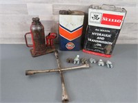 TIN OIL CANS / HYD JACK / CLAMPS