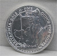 2013 1 Oz. Silver Britannia 2 Pound Coin.
