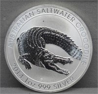 2014 1 Oz. Silver Australian Crocodile $1 Coin.